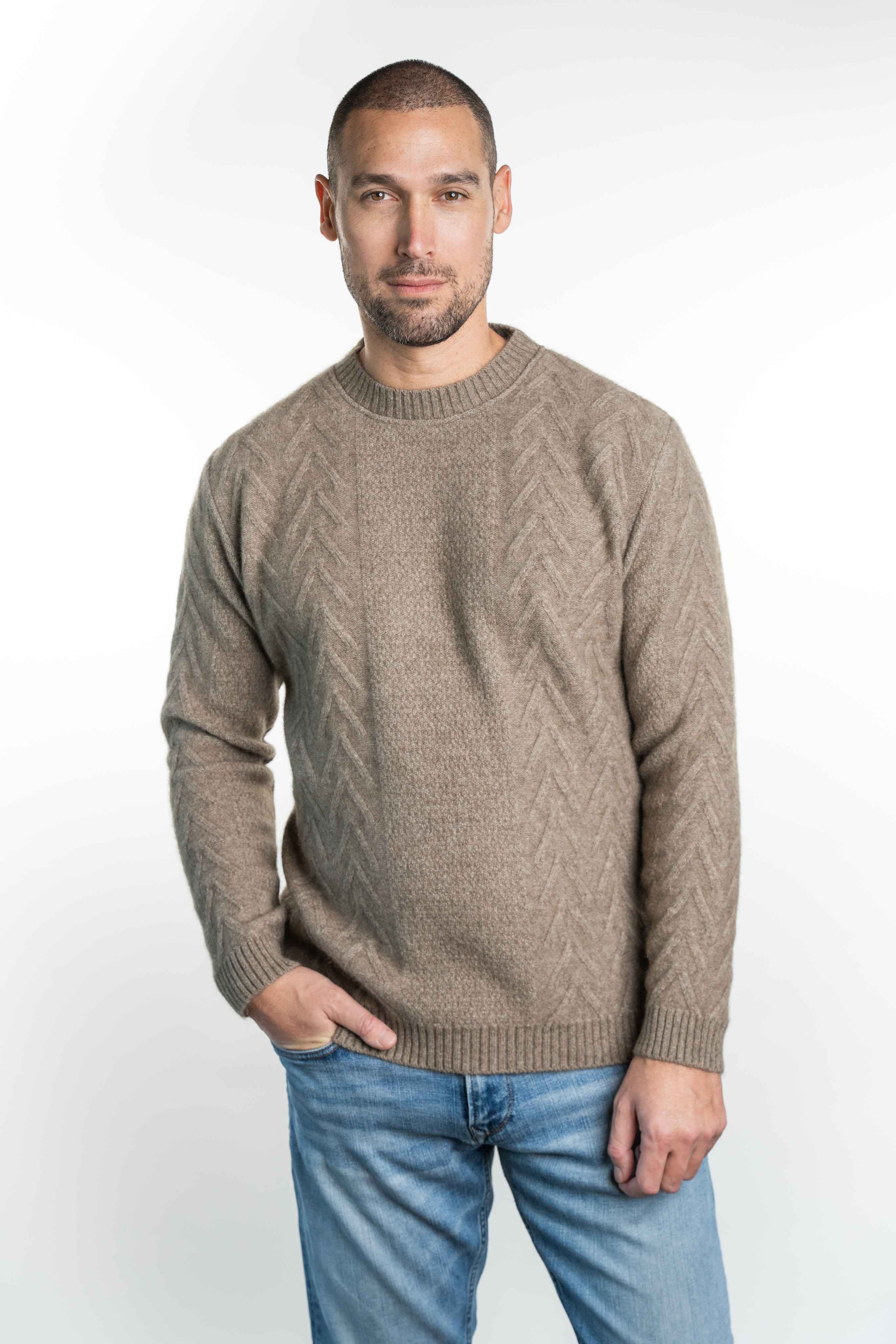 Crew Neck Aran Jumper Mens Sweater Koru