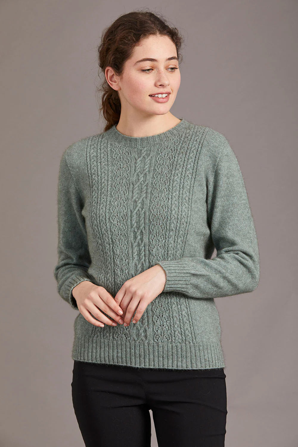 Ladies Crew Neck/Lace Detail Possum Merino McDonald