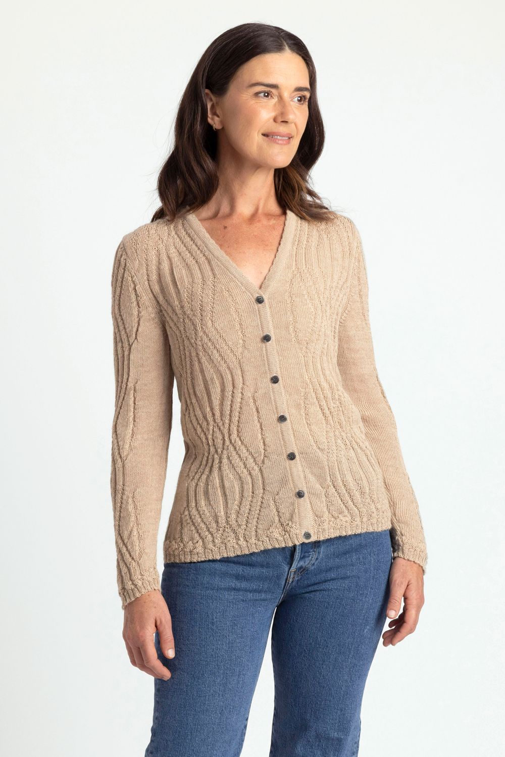 Wavey Pattern V Cardigan Royal Alpaca Women Cardigan Royal Alpaca