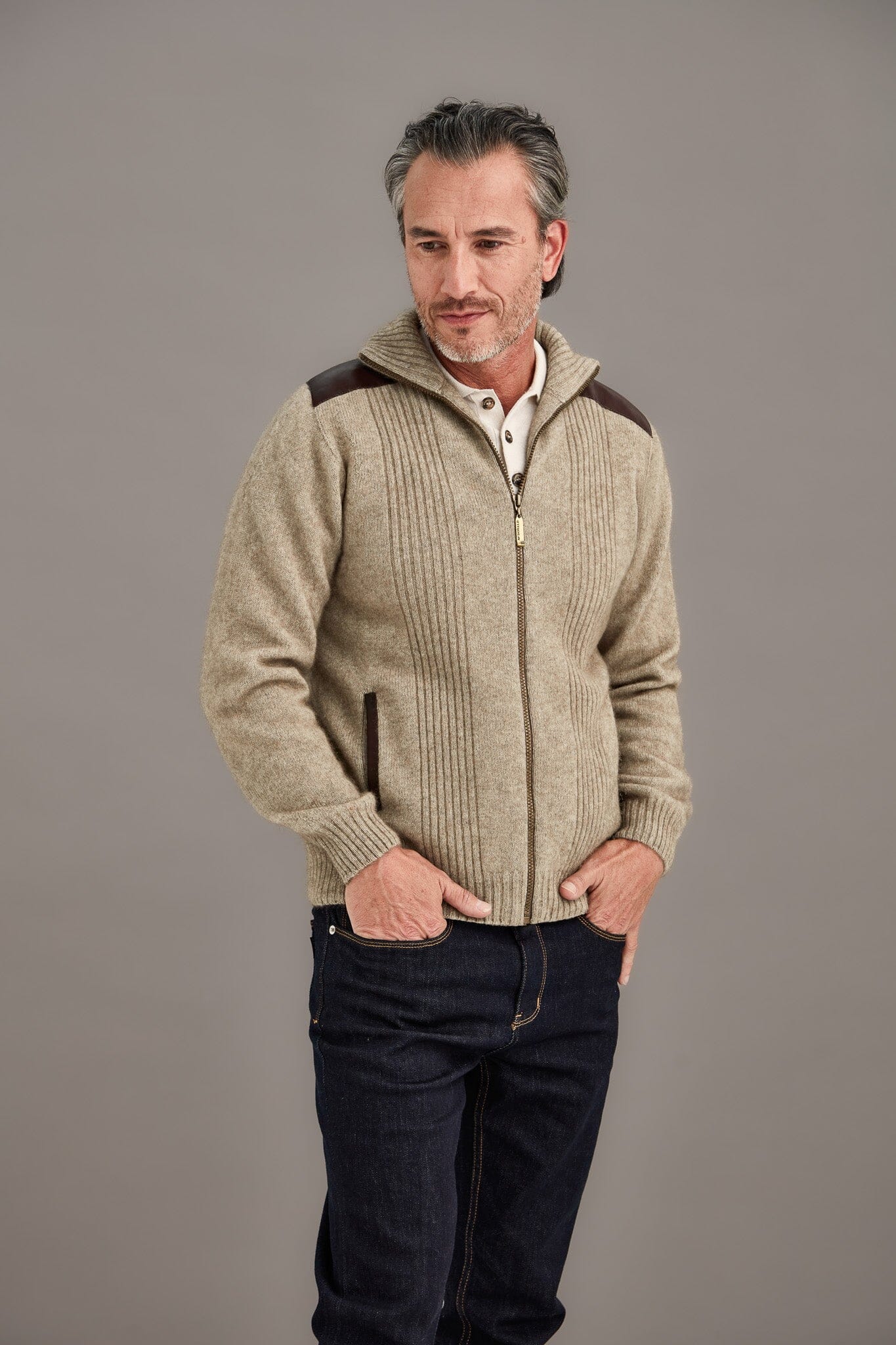 Zip Jacket with Lambskin Leather Trim Mens Jacket McDonald
