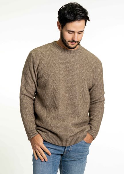 Crew Neck Aran Jumper Mens Sweater Koru 