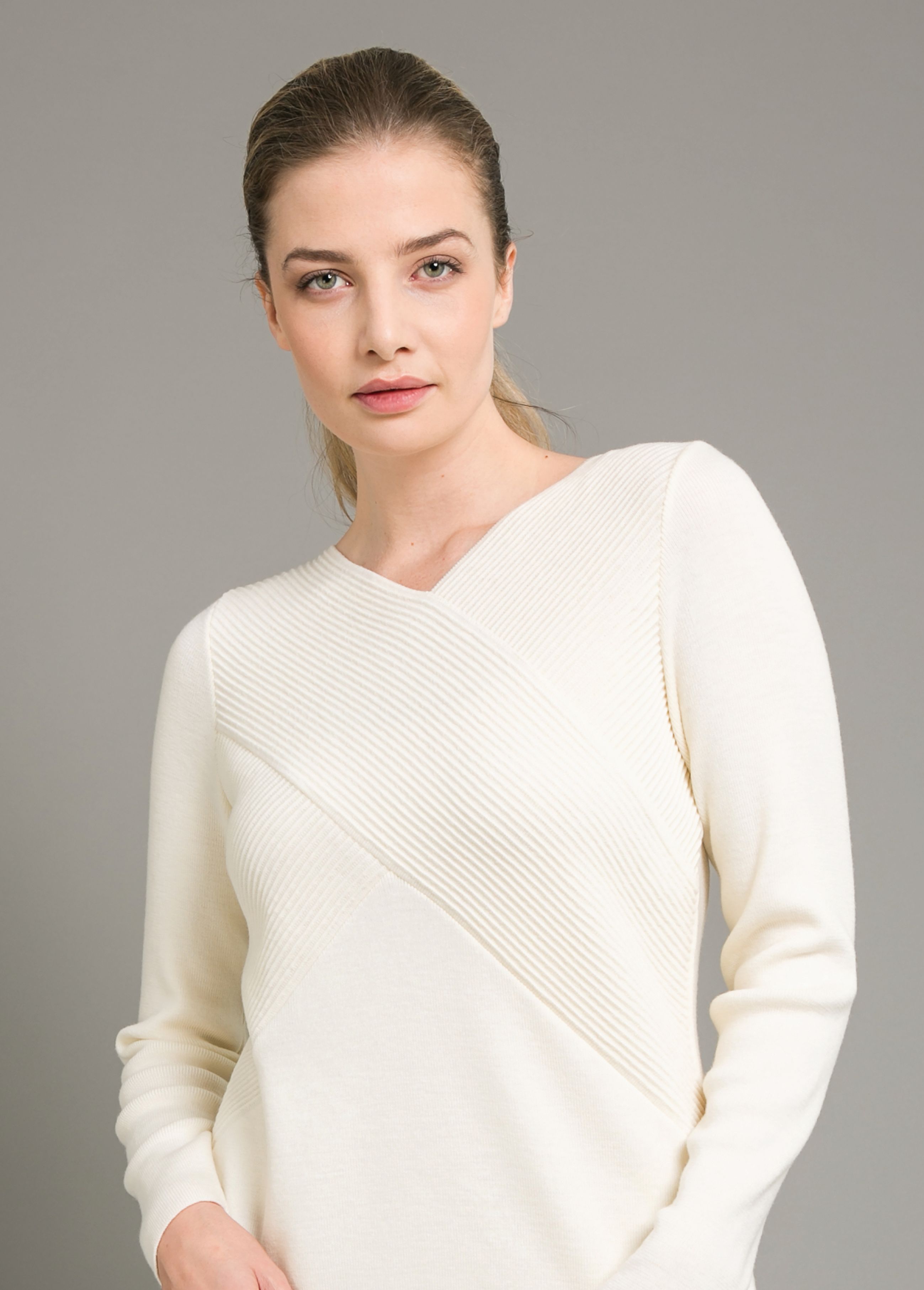 Long Sleeve Rib Wrap V Sweater Royal Merino 