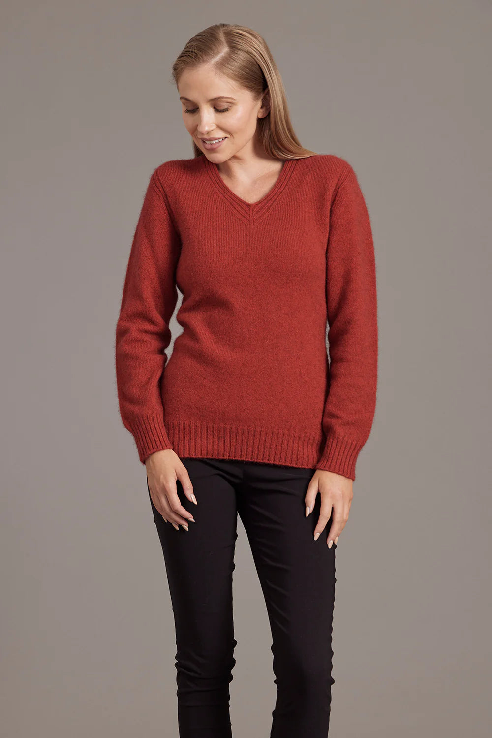 Rib Detail V Neck Jersey Women Sweater McDonald