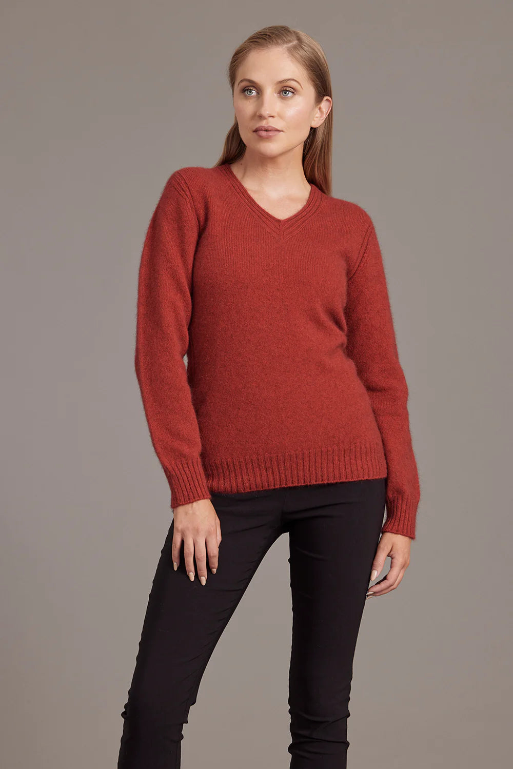 Rib Detail V Neck Jersey Women Sweater McDonald