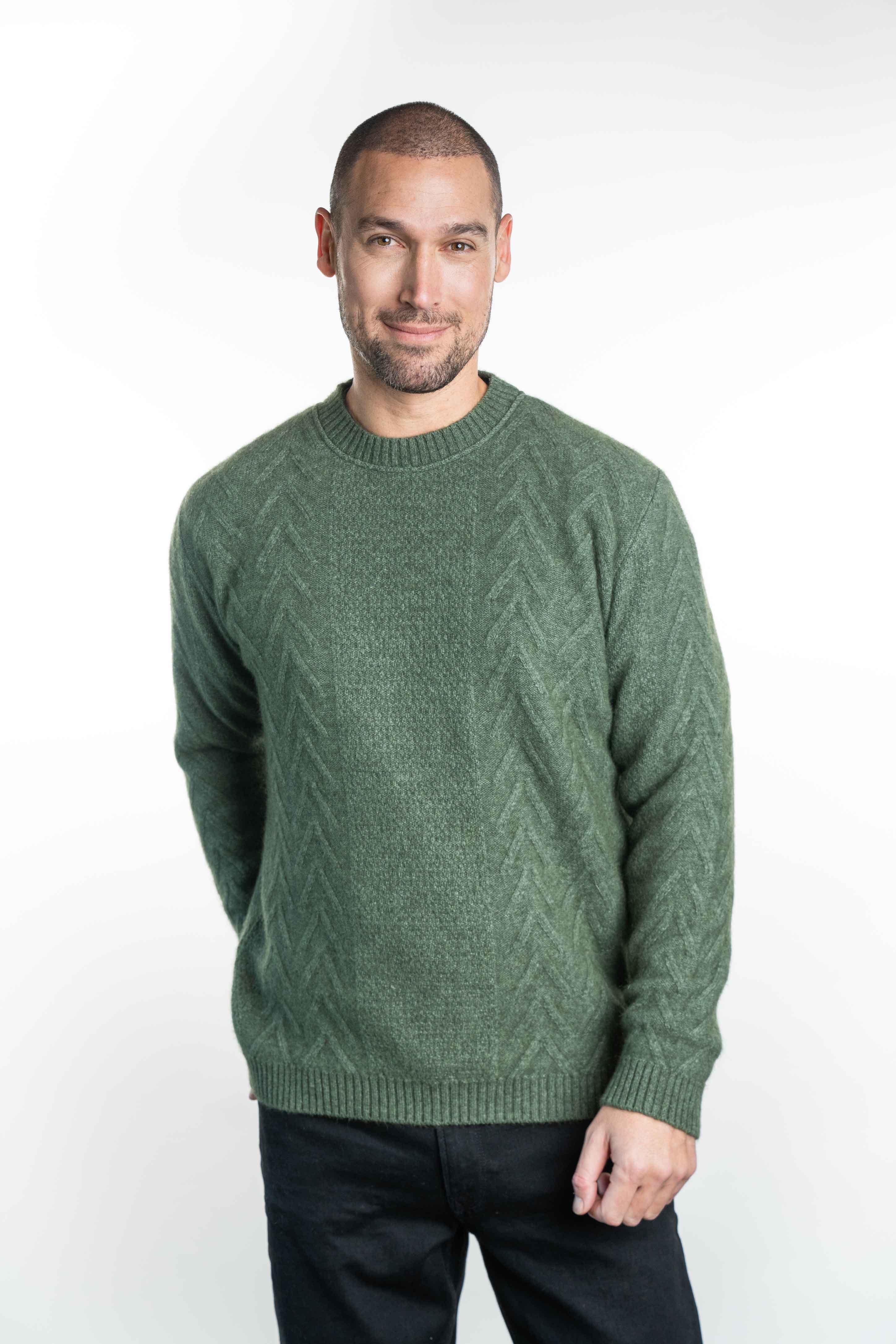 Crew Neck Aran Jumper Mens Sweater Koru 