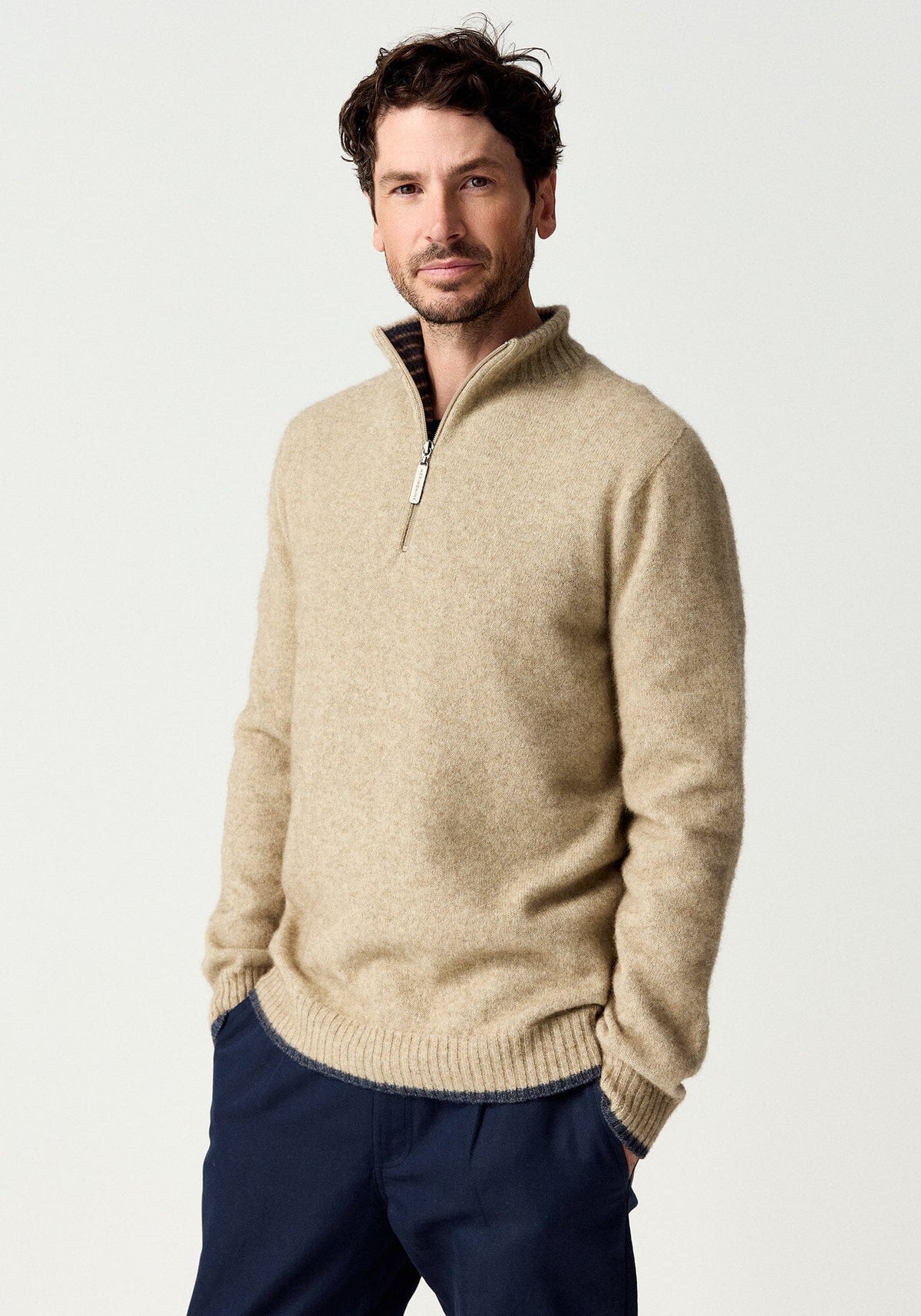 Whittaker Half Zip Mens Sweater Merinomink latte-mm S 