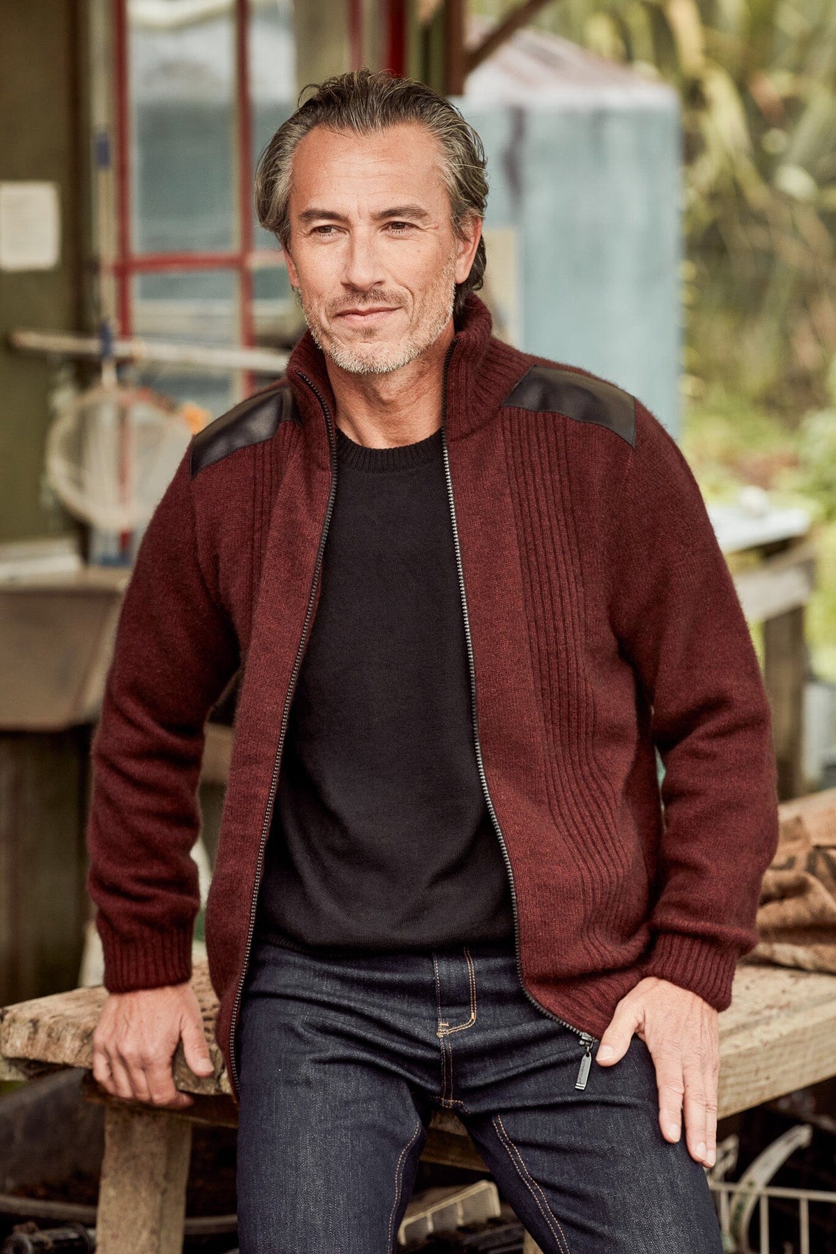 Zip Jacket with Lambskin Leather Trim Mens Jacket McDonald 