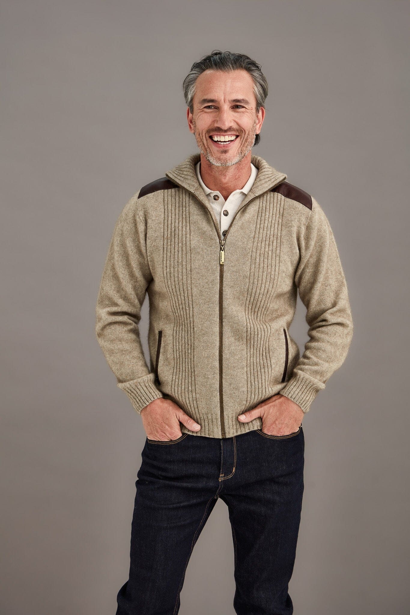 Zip Jacket with Lambskin Leather Trim Mens Jacket McDonald 